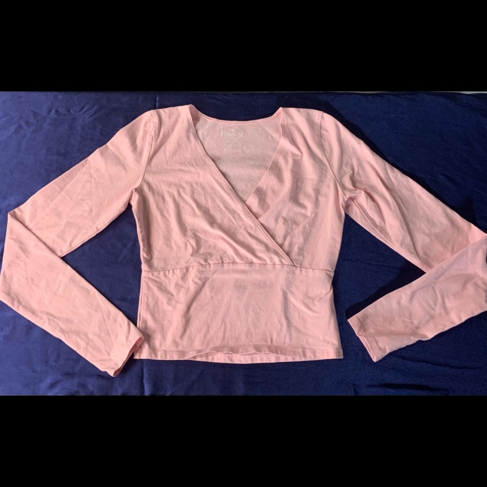 Pink Cropped V-neck Long sleeve